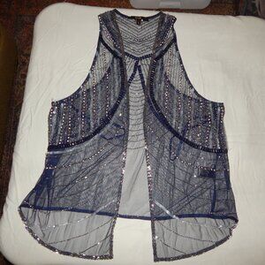 'Black' Navy Blue Sequin Embellished Beaded Vest